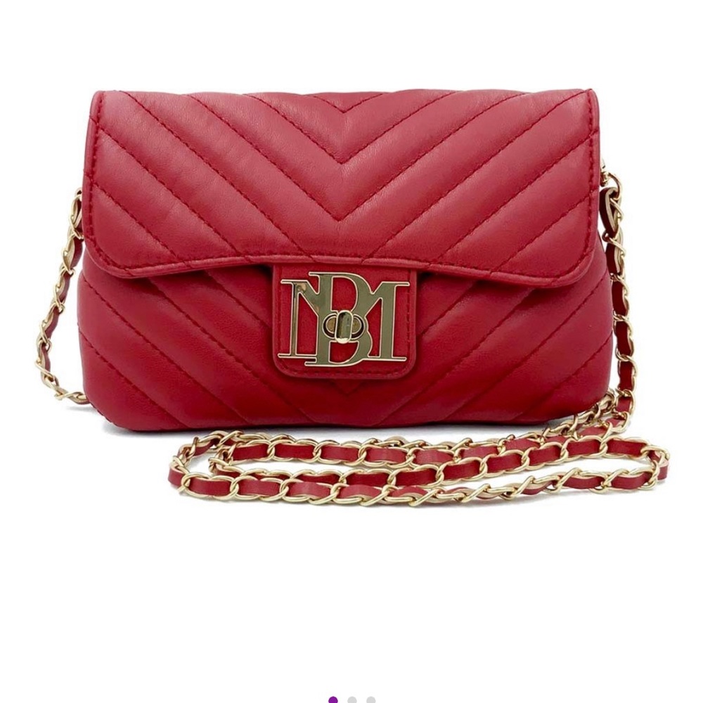 Badgley Mischka Red & Goldtone Zig Zag Logo Mini Crossbody